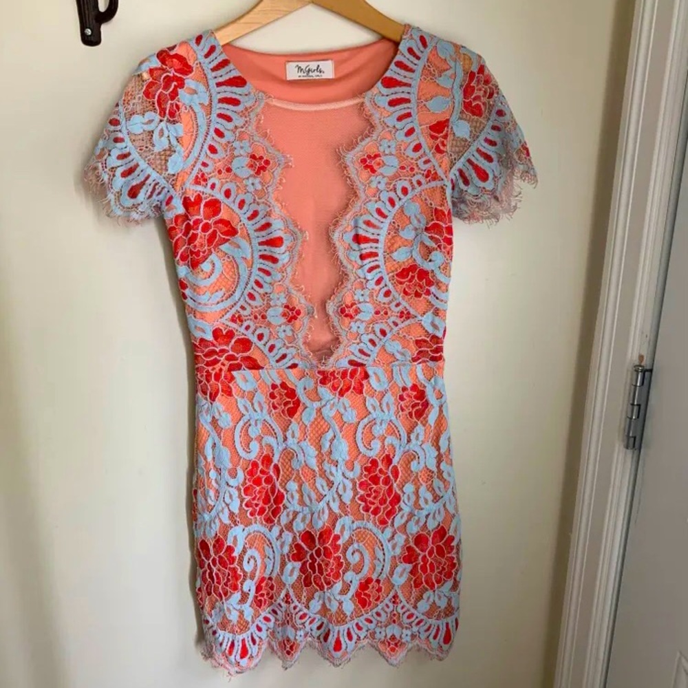M Girls sheer front floral dress
